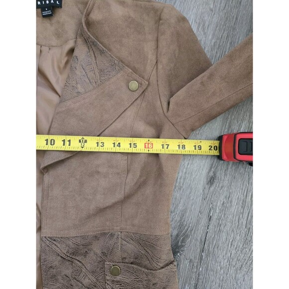 Tribal Tan Taupe Faux Suede Leather Collared Open Coat Womens Size 4 Western - Picture 12 of 14